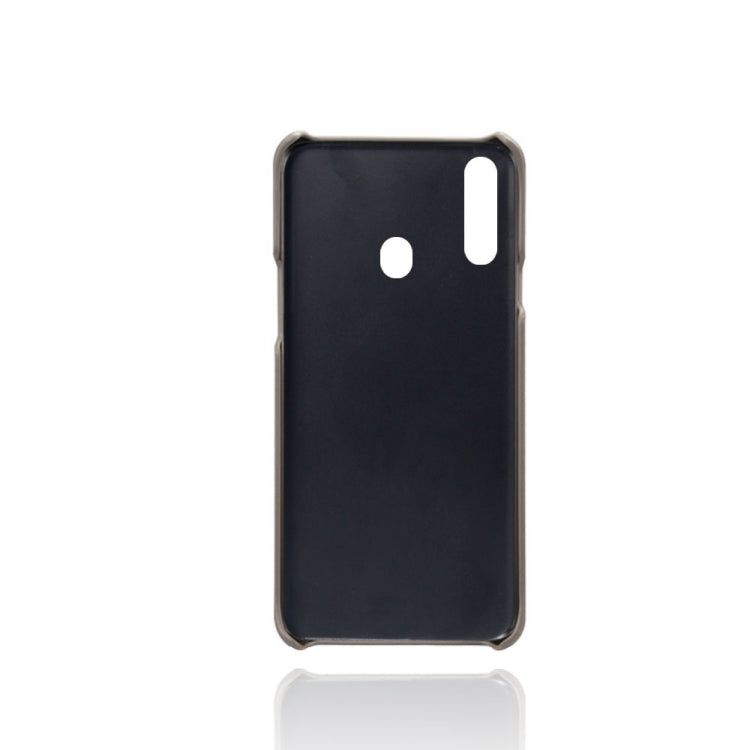 For Samsung Galaxy A20s Calf Texture PC + PU Leather Back Cover Shockproof Case with Dual Card Slots