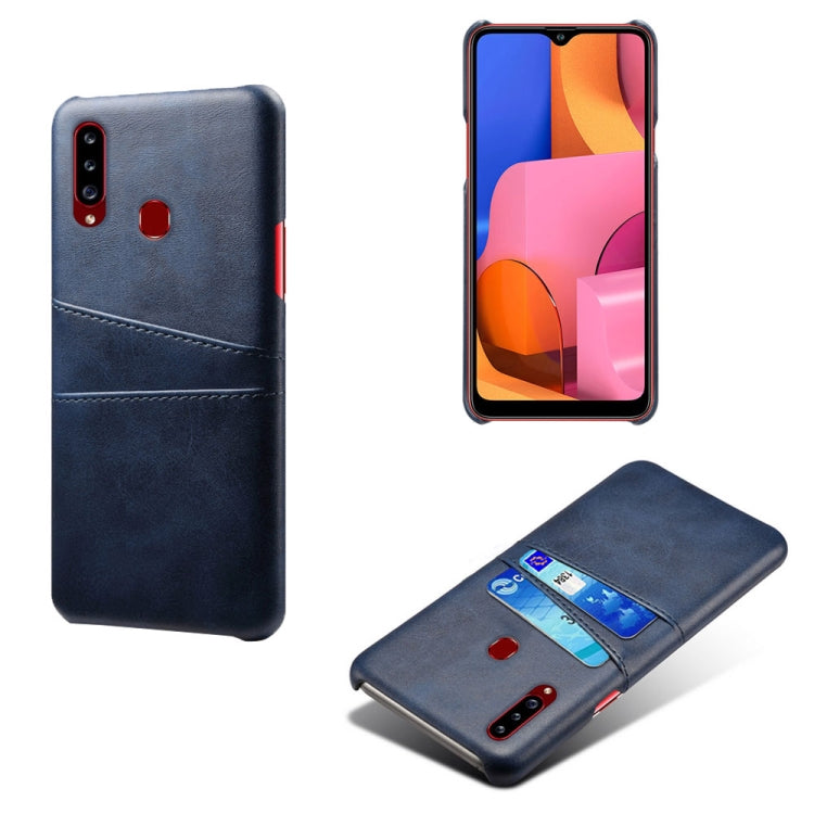 For Samsung Galaxy A20s Calf Texture PC + PU Leather Back Cover Shockproof Case with Dual Card Slots