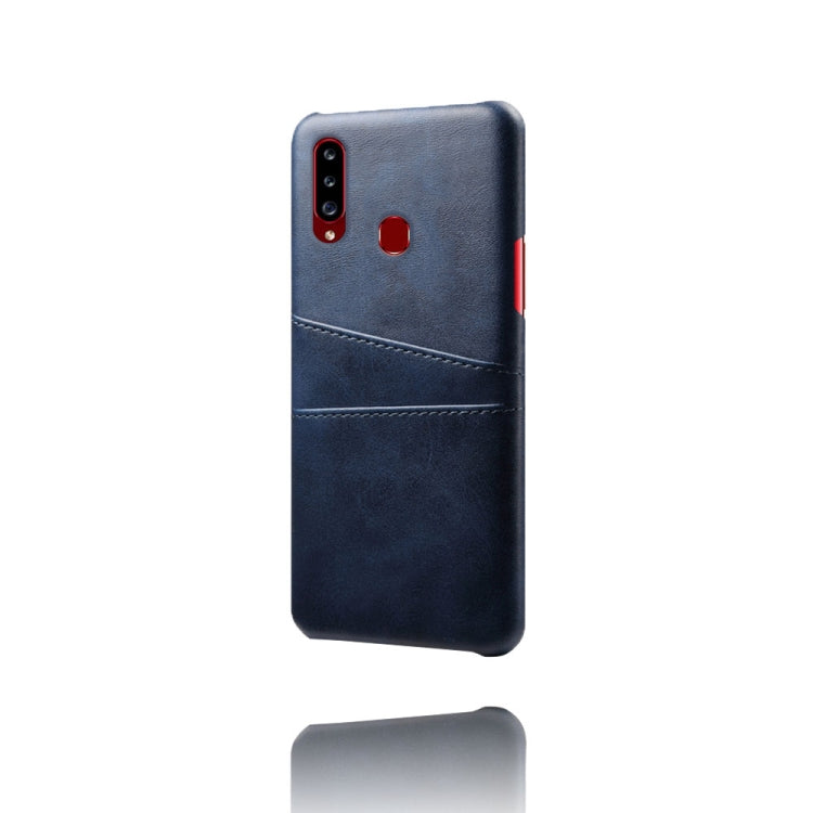 For Samsung Galaxy A20s Calf Texture PC + PU Leather Back Cover Shockproof Case with Dual Card Slots