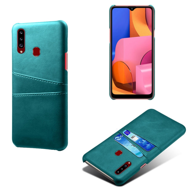 For Samsung Galaxy A20s Calf Texture PC + PU Leather Back Cover Shockproof Case with Dual Card Slots