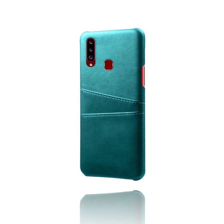 For Samsung Galaxy A20s Calf Texture PC + PU Leather Back Cover Shockproof Case with Dual Card Slots