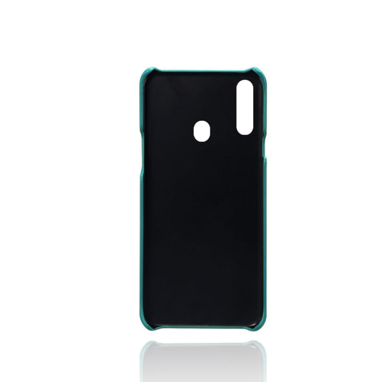 For Samsung Galaxy A20s Calf Texture PC + PU Leather Back Cover Shockproof Case with Dual Card Slots