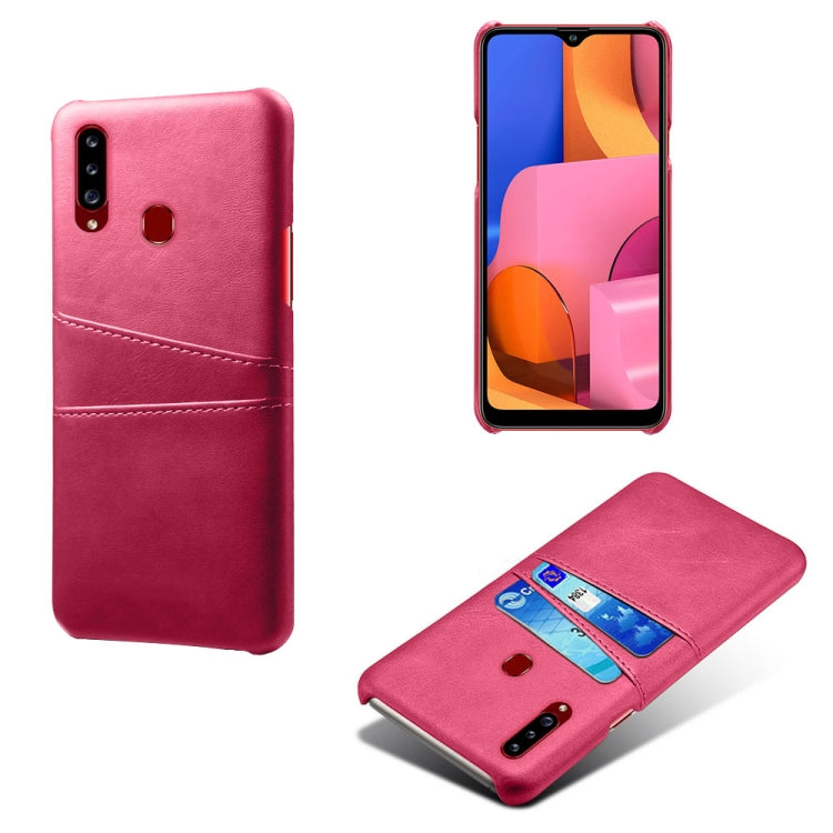 For Samsung Galaxy A20s Calf Texture PC + PU Leather Back Cover Shockproof Case with Dual Card Slots