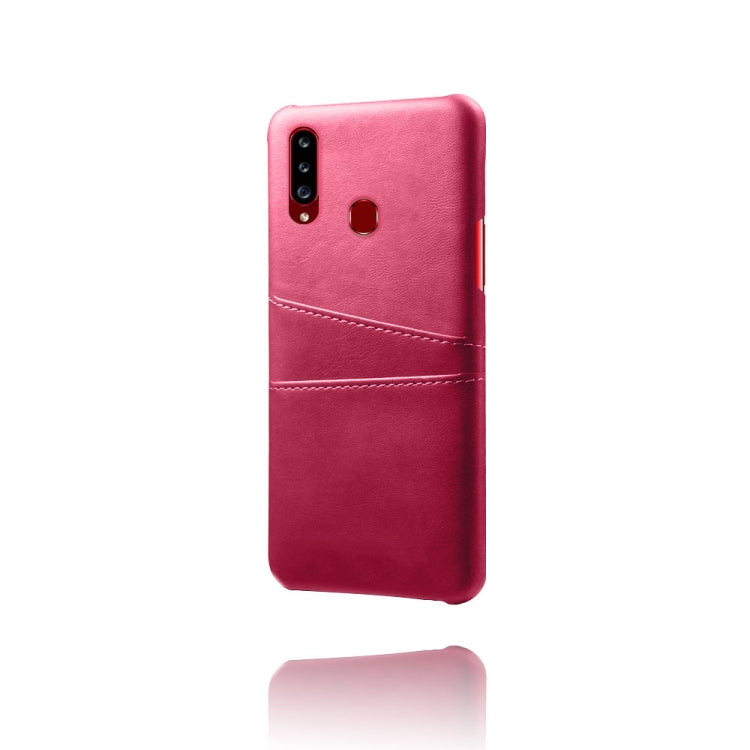 For Samsung Galaxy A20s Calf Texture PC + PU Leather Back Cover Shockproof Case with Dual Card Slots