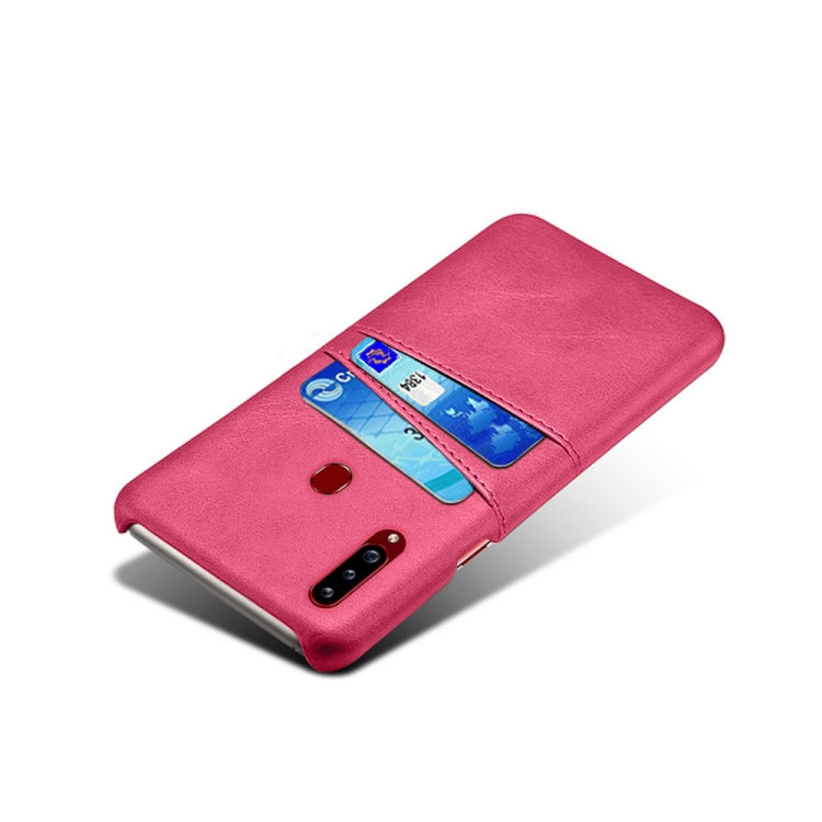 For Samsung Galaxy A20s Calf Texture PC + PU Leather Back Cover Shockproof Case with Dual Card Slots
