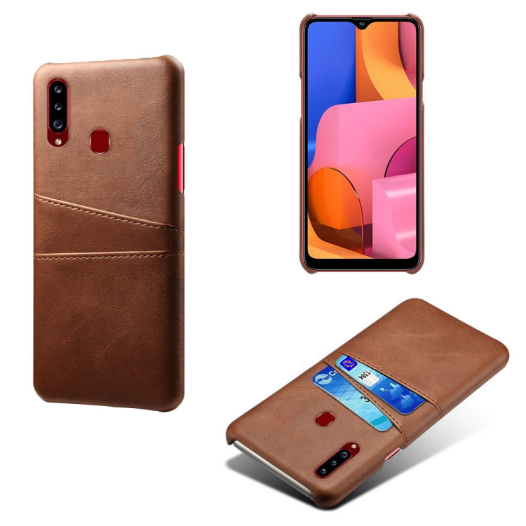 For Samsung Galaxy A20s Calf Texture PC + PU Leather Back Cover Shockproof Case with Dual Card Slots