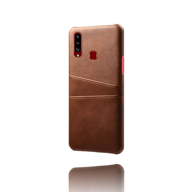 For Samsung Galaxy A20s Calf Texture PC + PU Leather Back Cover Shockproof Case with Dual Card Slots
