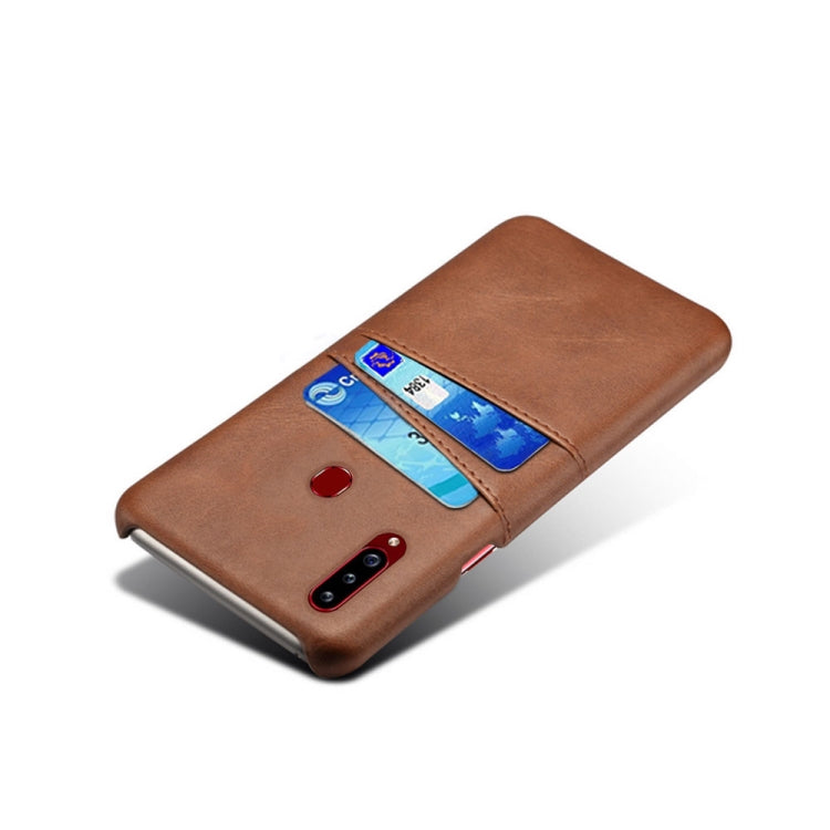 For Samsung Galaxy A20s Calf Texture PC + PU Leather Back Cover Shockproof Case with Dual Card Slots