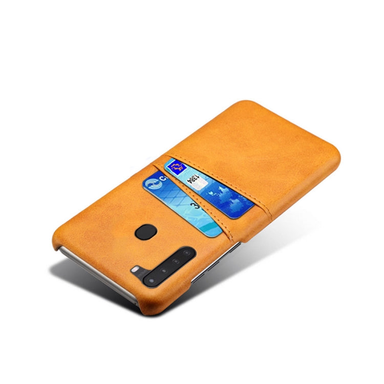 For Samsung Galaxy A21 Calf Texture PC + PU Leather Back Cover Shockproof Case with Dual Card Slots
