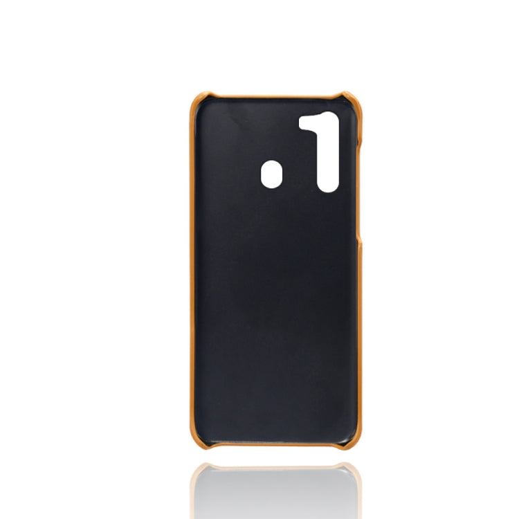 For Samsung Galaxy A21 Calf Texture PC + PU Leather Back Cover Shockproof Case with Dual Card Slots