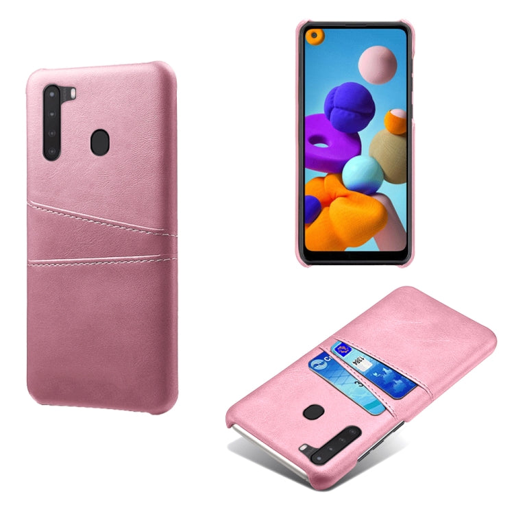 For Samsung Galaxy A21 Calf Texture PC + PU Leather Back Cover Shockproof Case with Dual Card Slots