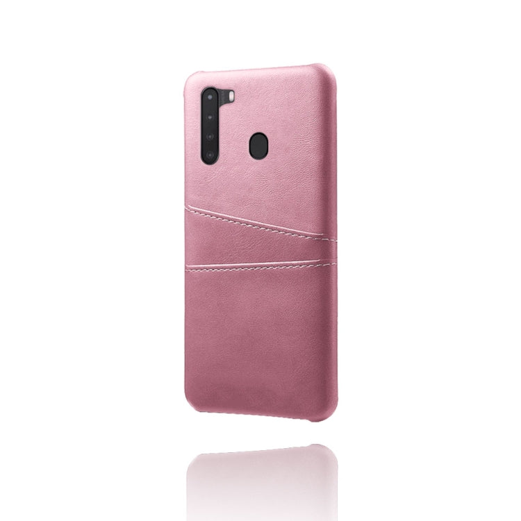 For Samsung Galaxy A21 Calf Texture PC + PU Leather Back Cover Shockproof Case with Dual Card Slots