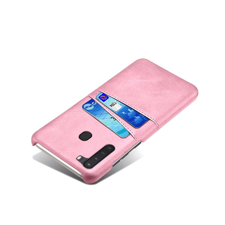 For Samsung Galaxy A21 Calf Texture PC + PU Leather Back Cover Shockproof Case with Dual Card Slots