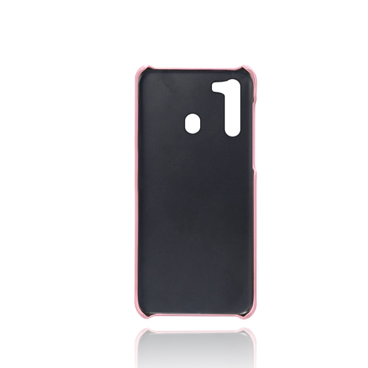 For Samsung Galaxy A21 Calf Texture PC + PU Leather Back Cover Shockproof Case with Dual Card Slots
