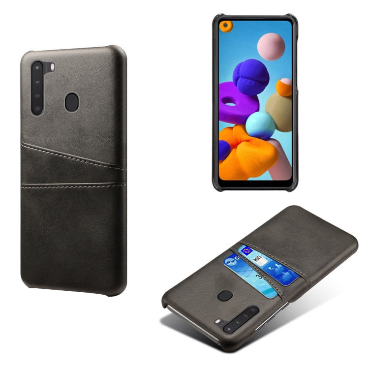 For Samsung Galaxy A21 Calf Texture PC + PU Leather Back Cover Shockproof Case with Dual Card Slots