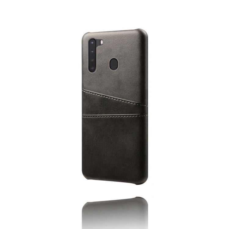 For Samsung Galaxy A21 Calf Texture PC + PU Leather Back Cover Shockproof Case with Dual Card Slots