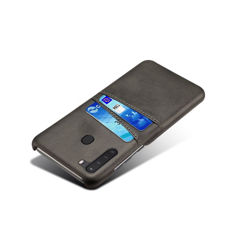 For Samsung Galaxy A21 Calf Texture PC + PU Leather Back Cover Shockproof Case with Dual Card Slots