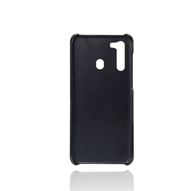 For Samsung Galaxy A21 Calf Texture PC + PU Leather Back Cover Shockproof Case with Dual Card Slots