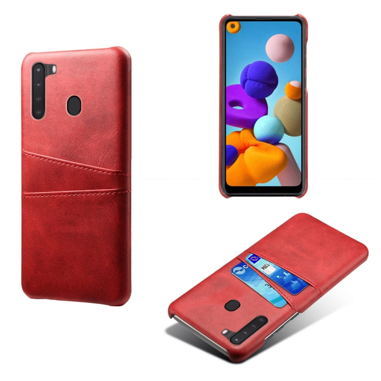 For Samsung Galaxy A21 Calf Texture PC + PU Leather Back Cover Shockproof Case with Dual Card Slots