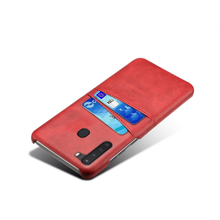 For Samsung Galaxy A21 Calf Texture PC + PU Leather Back Cover Shockproof Case with Dual Card Slots
