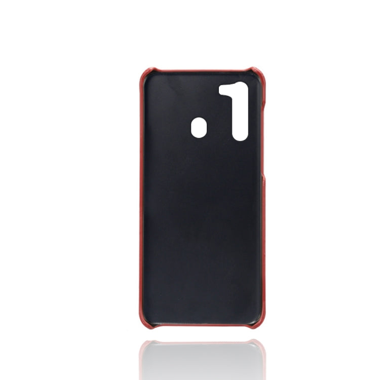 For Samsung Galaxy A21 Calf Texture PC + PU Leather Back Cover Shockproof Case with Dual Card Slots