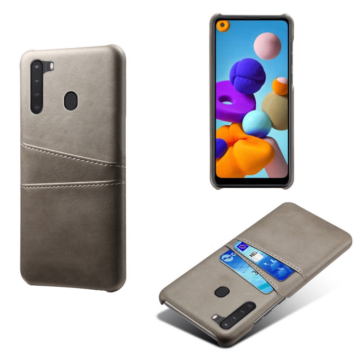 For Samsung Galaxy A21 Calf Texture PC + PU Leather Back Cover Shockproof Case with Dual Card Slots