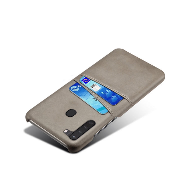 For Samsung Galaxy A21 Calf Texture PC + PU Leather Back Cover Shockproof Case with Dual Card Slots