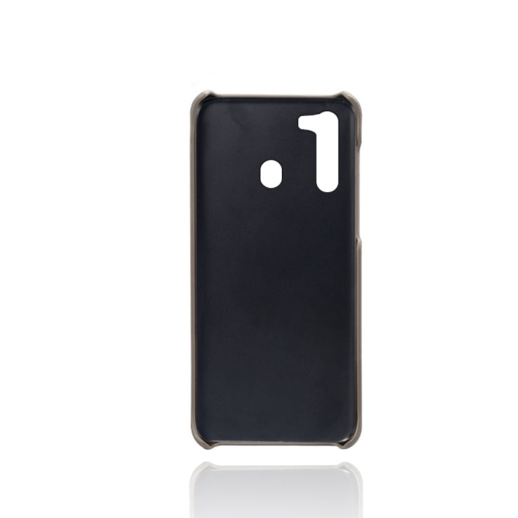 For Samsung Galaxy A21 Calf Texture PC + PU Leather Back Cover Shockproof Case with Dual Card Slots