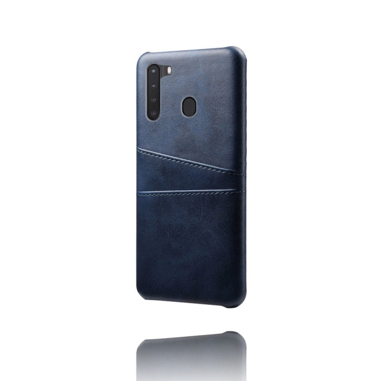 For Samsung Galaxy A21 Calf Texture PC + PU Leather Back Cover Shockproof Case with Dual Card Slots
