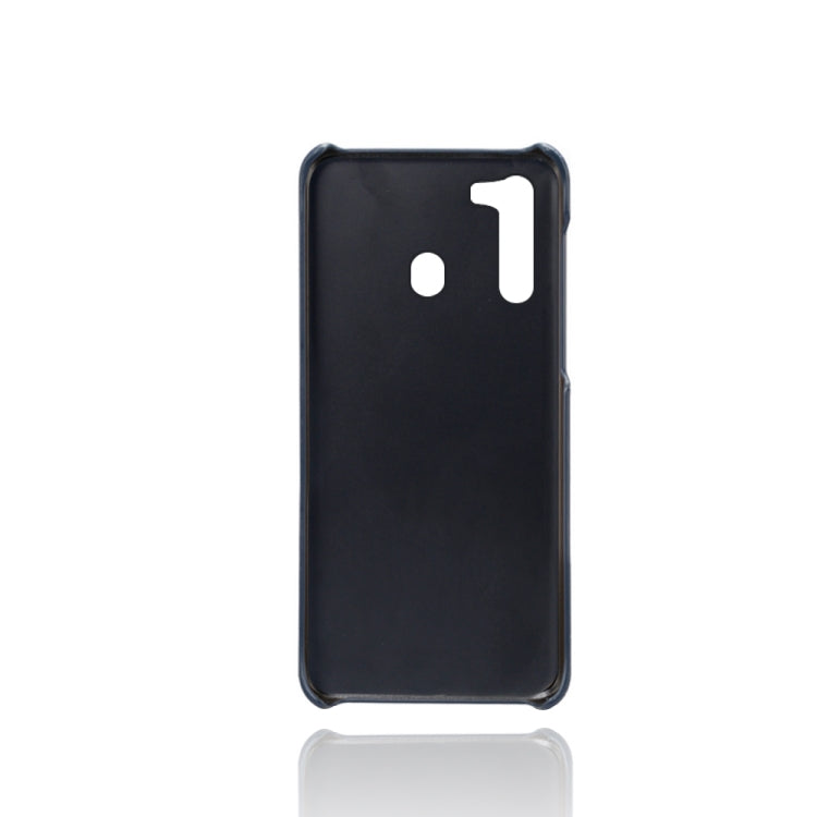 For Samsung Galaxy A21 Calf Texture PC + PU Leather Back Cover Shockproof Case with Dual Card Slots
