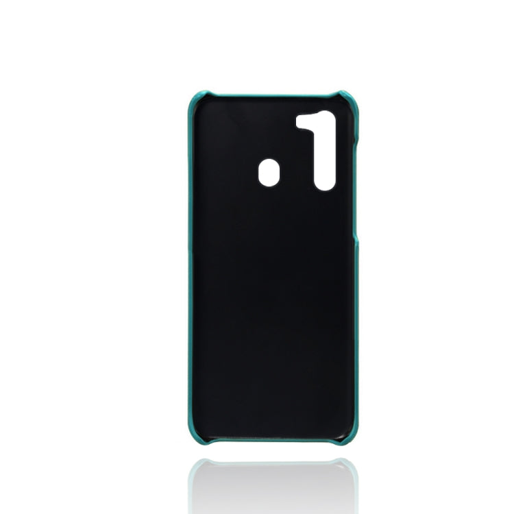 For Samsung Galaxy A21 Calf Texture PC + PU Leather Back Cover Shockproof Case with Dual Card Slots