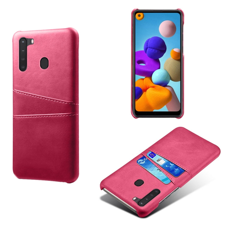For Samsung Galaxy A21 Calf Texture PC + PU Leather Back Cover Shockproof Case with Dual Card Slots