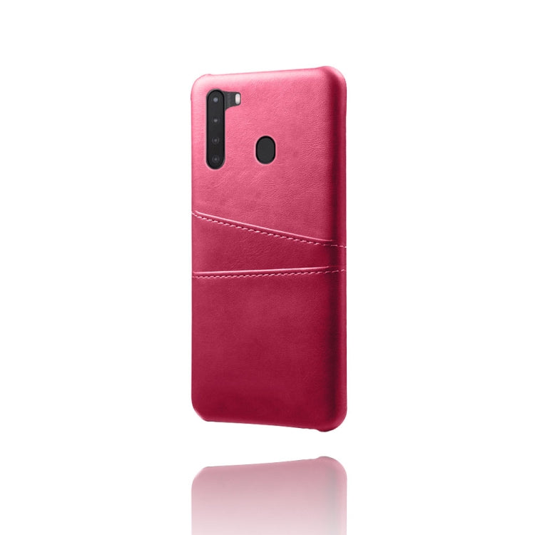 For Samsung Galaxy A21 Calf Texture PC + PU Leather Back Cover Shockproof Case with Dual Card Slots