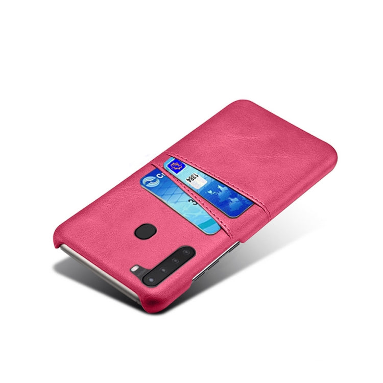 For Samsung Galaxy A21 Calf Texture PC + PU Leather Back Cover Shockproof Case with Dual Card Slots