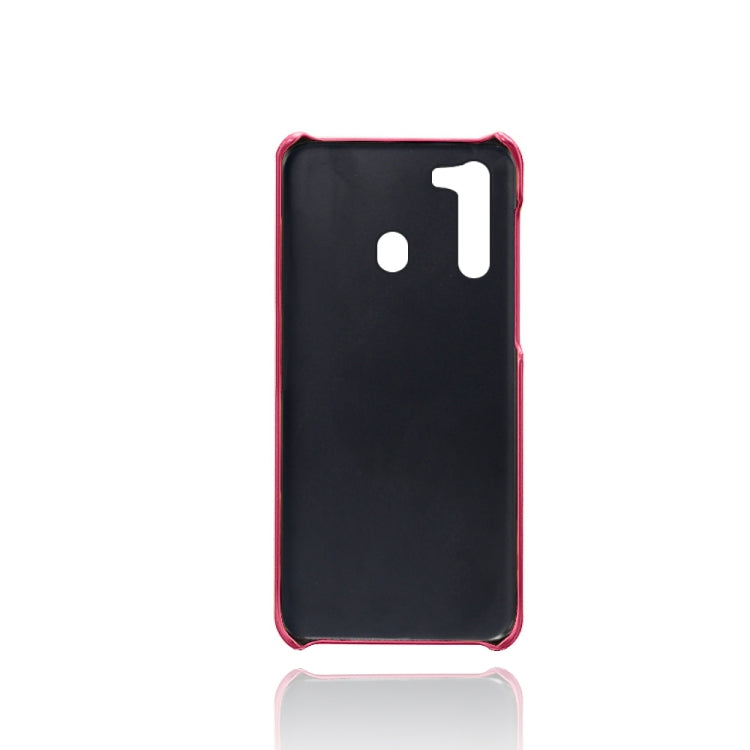 For Samsung Galaxy A21 Calf Texture PC + PU Leather Back Cover Shockproof Case with Dual Card Slots