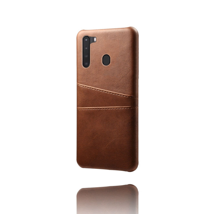 For Samsung Galaxy A21 Calf Texture PC + PU Leather Back Cover Shockproof Case with Dual Card Slots