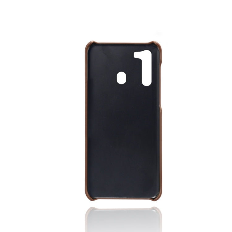 For Samsung Galaxy A21 Calf Texture PC + PU Leather Back Cover Shockproof Case with Dual Card Slots