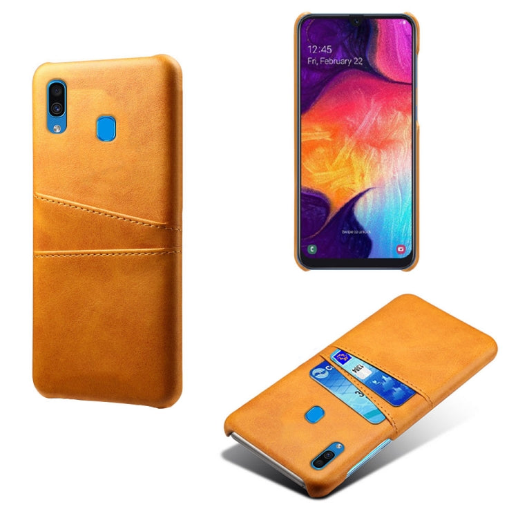 For Samsung Galaxy A30 Calf Texture PC + PU Leather Back Cover Shockproof Case with Dual Card Slots