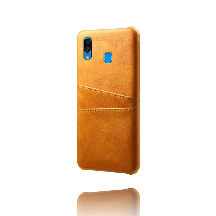 For Samsung Galaxy A30 Calf Texture PC + PU Leather Back Cover Shockproof Case with Dual Card Slots