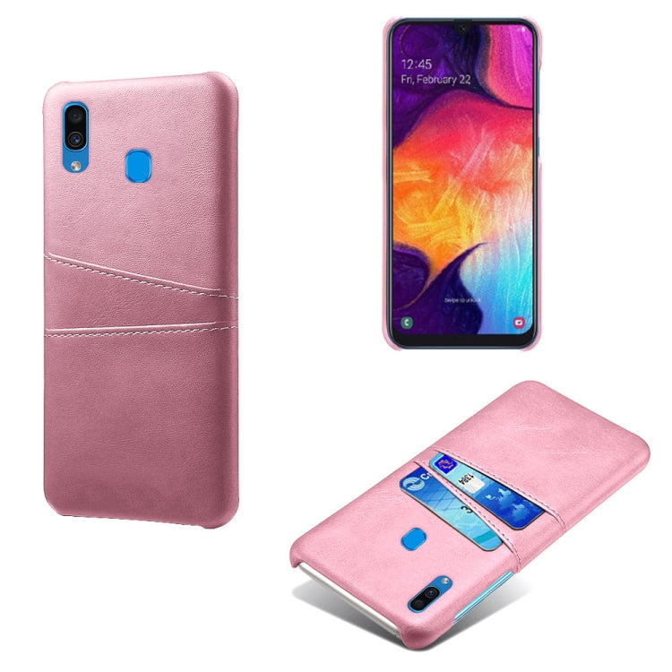 For Samsung Galaxy A30 Calf Texture PC + PU Leather Back Cover Shockproof Case with Dual Card Slots