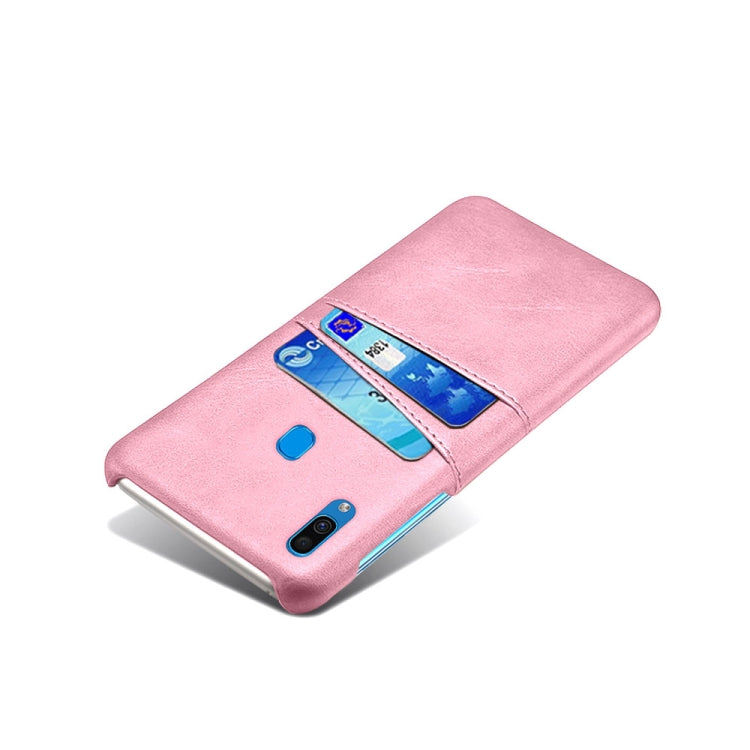 For Samsung Galaxy A30 Calf Texture PC + PU Leather Back Cover Shockproof Case with Dual Card Slots