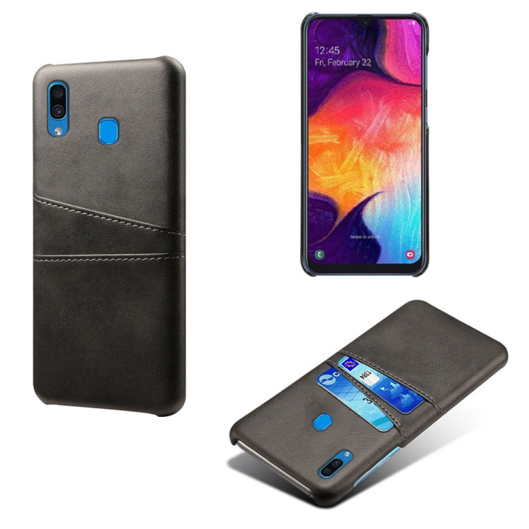 For Samsung Galaxy A30 Calf Texture PC + PU Leather Back Cover Shockproof Case with Dual Card Slots