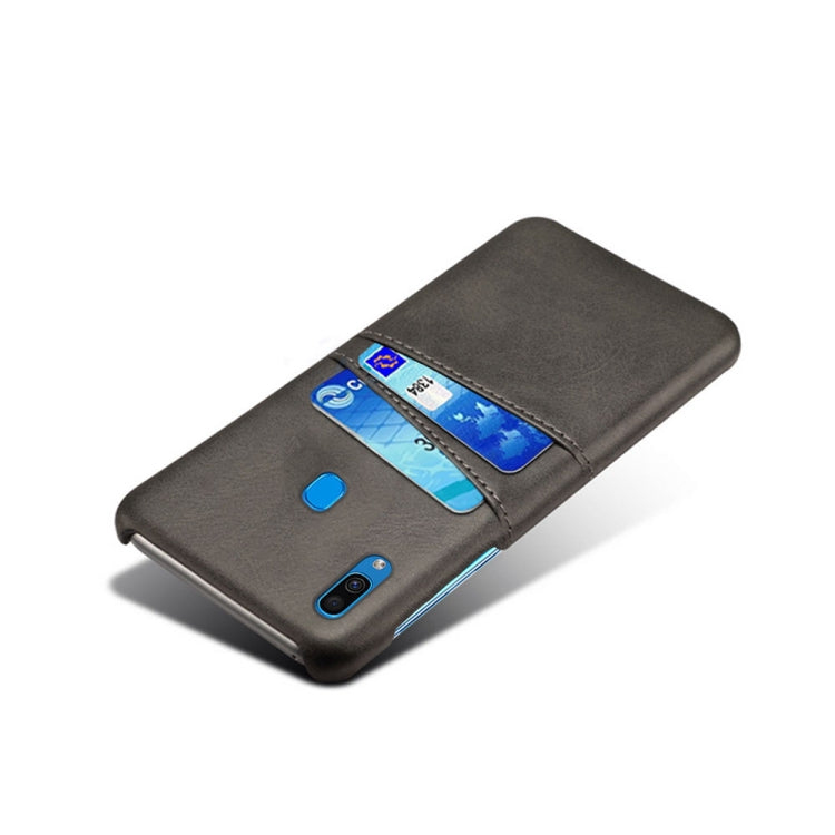 For Samsung Galaxy A30 Calf Texture PC + PU Leather Back Cover Shockproof Case with Dual Card Slots