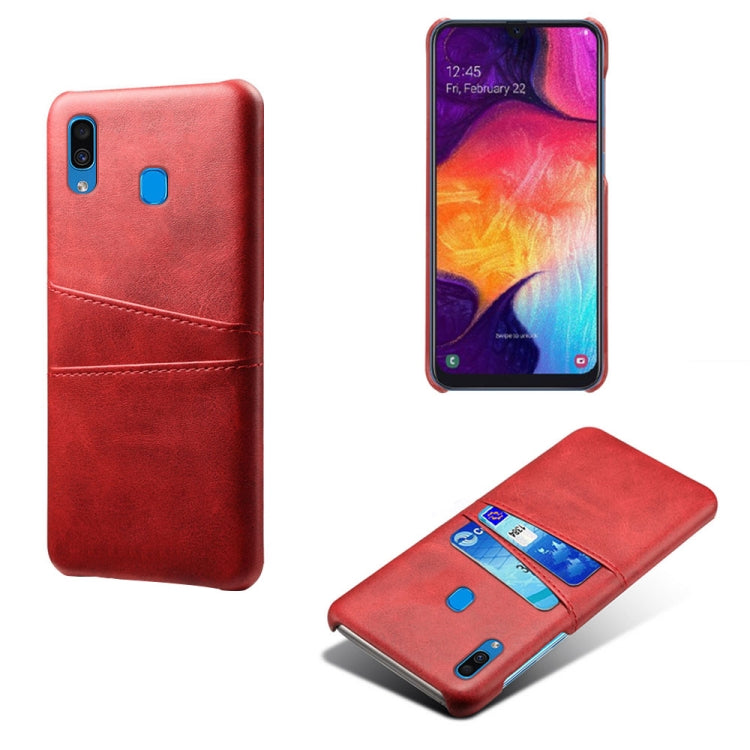 For Samsung Galaxy A30 Calf Texture PC + PU Leather Back Cover Shockproof Case with Dual Card Slots
