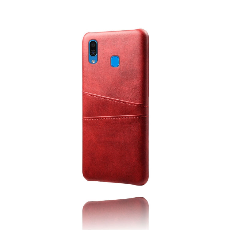 For Samsung Galaxy A30 Calf Texture PC + PU Leather Back Cover Shockproof Case with Dual Card Slots