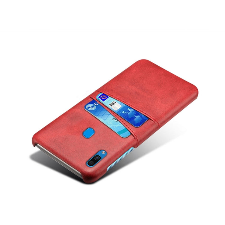 For Samsung Galaxy A30 Calf Texture PC + PU Leather Back Cover Shockproof Case with Dual Card Slots