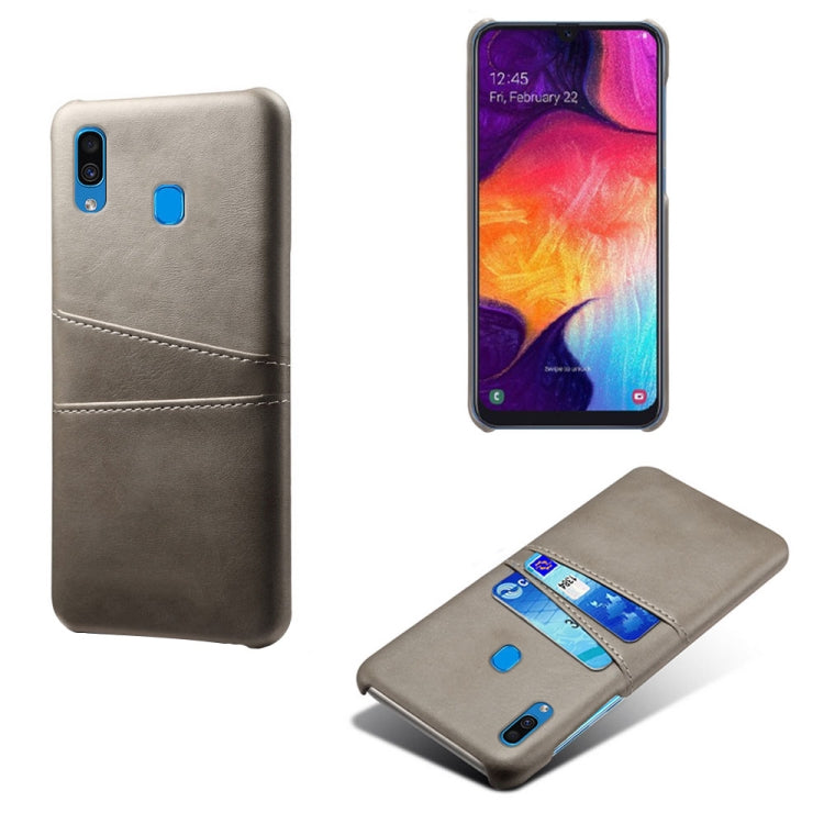 For Samsung Galaxy A30 Calf Texture PC + PU Leather Back Cover Shockproof Case with Dual Card Slots