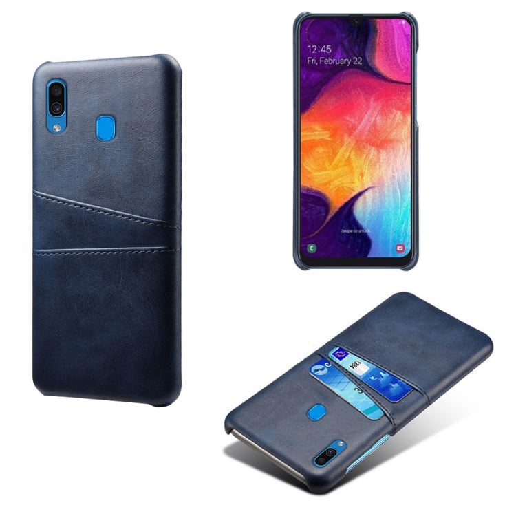 For Samsung Galaxy A30 Calf Texture PC + PU Leather Back Cover Shockproof Case with Dual Card Slots