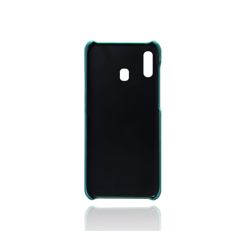 For Samsung Galaxy A30 Calf Texture PC + PU Leather Back Cover Shockproof Case with Dual Card Slots