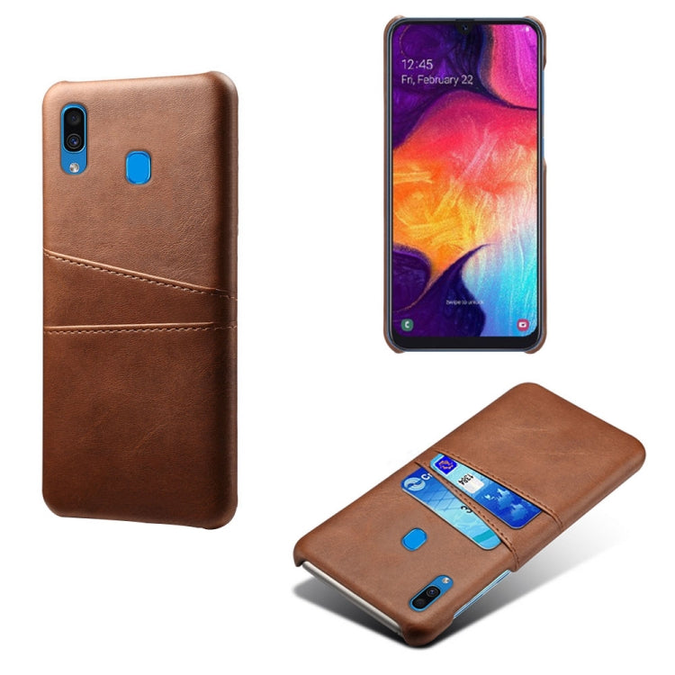 For Samsung Galaxy A30 Calf Texture PC + PU Leather Back Cover Shockproof Case with Dual Card Slots